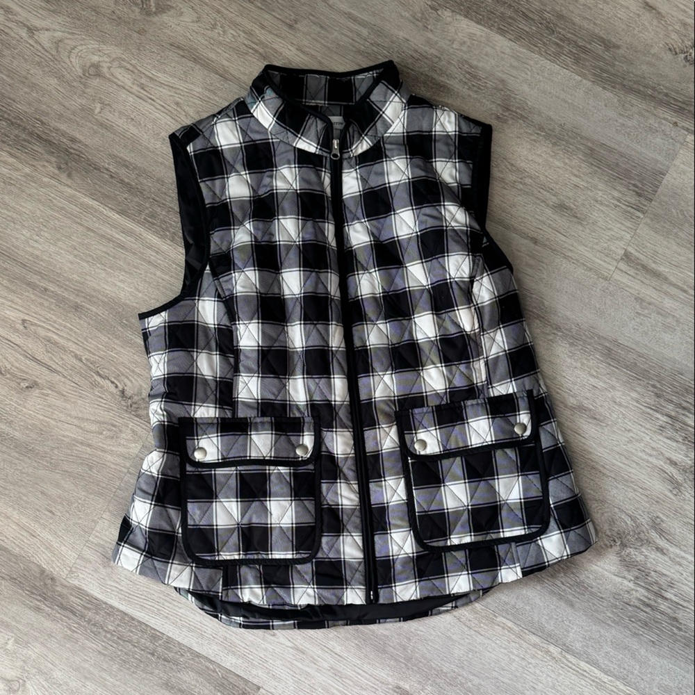 Black and white plaid vest